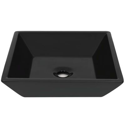 vidaXL Keramični umivalnik kvadratne oblike črne barve 41,5x41,5x12 cm