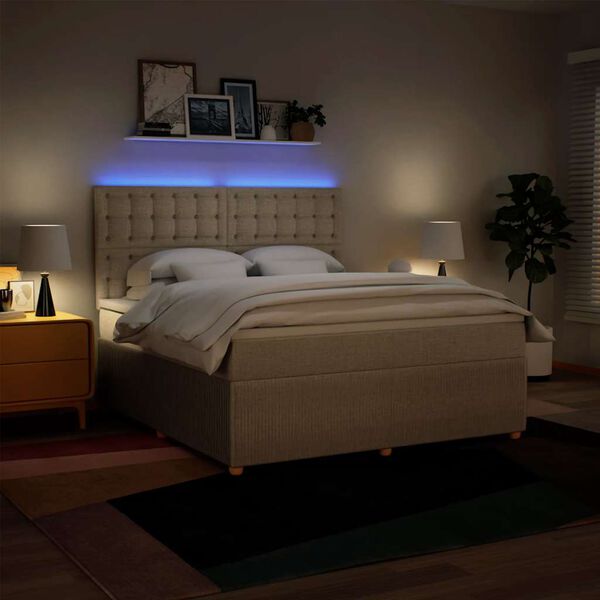 vidaXL Box spring postelja z vzmetnico krem 180x200 cm blago