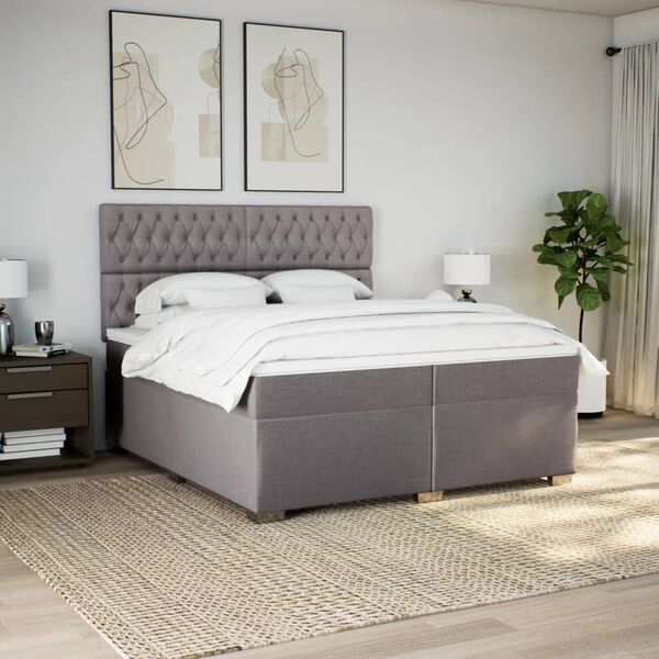vidaXL Box spring postelja z vzmetnico taupe 200x200 cm blago