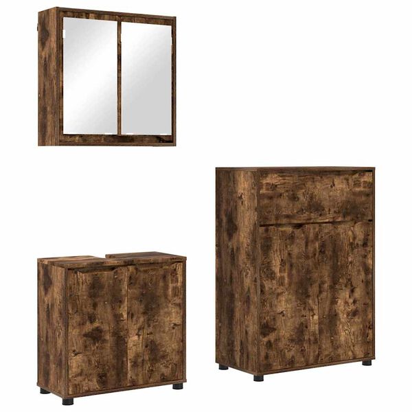 vidaXL Komplet pohi&scaron;tva za kopalnico s predalom 3 pcs Dimljeni oreh