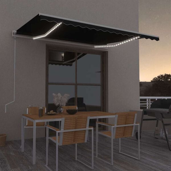 vidaXL Avtomatska tenda LED + senzor 400x350 cm antracitna