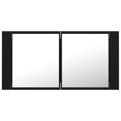 vidaXL LED kopalniška omarica z ogledalom črna 90x12x45 cm akril