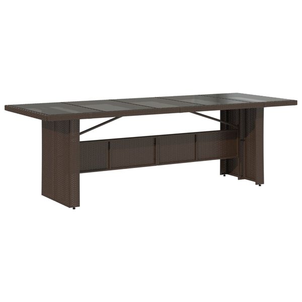 vidaXL Vrtna miza s stekleno plo&scaron;čo rjava 240x90x75 cm poli ratan