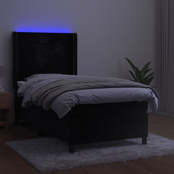 vidaXL Box spring postelja z vzmetnico LED črna 90x200 cm žamet