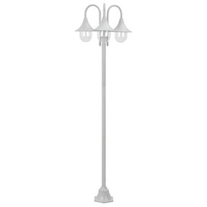 vidaXL Vrtna ulična svetilka E27 220 cm aluminij 3 žarnice bela