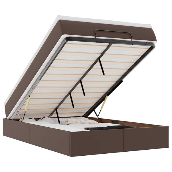 vidaXL Otomanski posteljni okvir z vzmetnico rjav 120x200 cm um. usnje