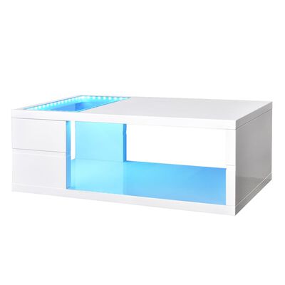 vidaXL Klubska mizica LED visok sijaj bele barve 105x55x41,5 cm