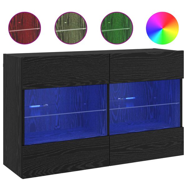 vidaXL TV stenska omara z LED lučmi Črna Orehovina 98,5 x 30 x 60,5 cm