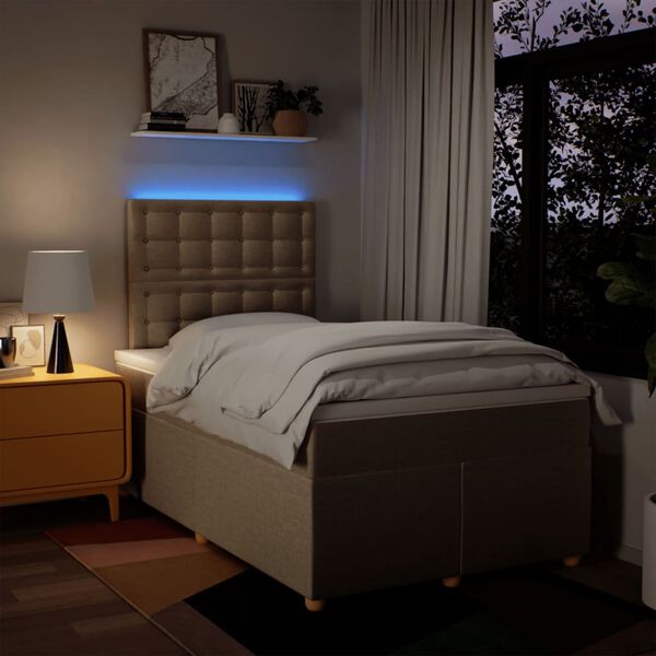 vidaXL Box spring postelja z vzmetnico krem 120x200 cm blago