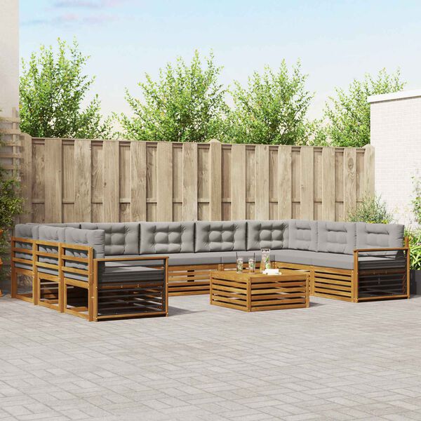 vidaXL Zunanja garnitura za sedenje 10 pcs Naravna in svetlo siva