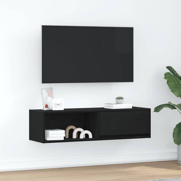vidaXL TV omarica črna hrast 100x31x25,5 cm inženirski les