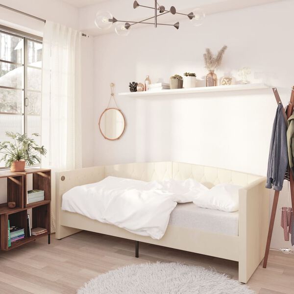 vidaXL Dnevna postelja z vzmetnico USB krem žamet 90x200 cm