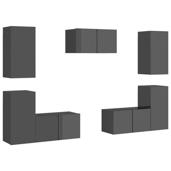 vidaXL Komplet TV omaric 7-delni visok sijaj siva iverna plo&scaron;ča