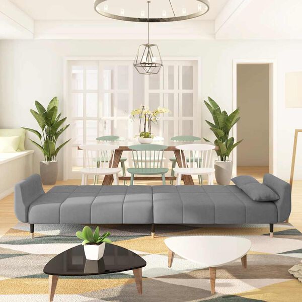 vidaXL Raztegljiv kavč dvosed z blazinama svetlo siv žamet