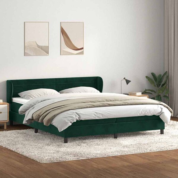 vidaXL Boxspring postelja z vzmetnicami temno zelena 180x220 cm žamet