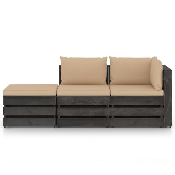 vidaXL Vrtna sedežna garnitura 3-delna z blazinami siv impregniran les