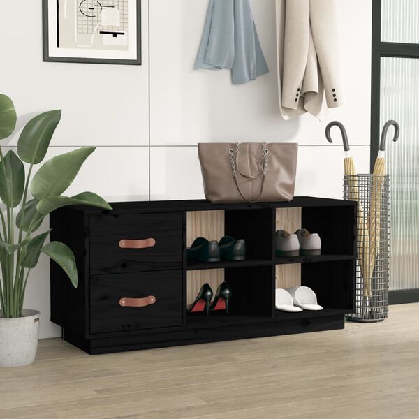 vidaXL Klop za čevlje črna 100x34x45 cm trdna borovina