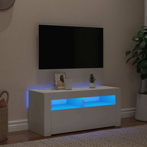 vidaXL TV omarica z LED lučkami bela 90x35x40 cm
