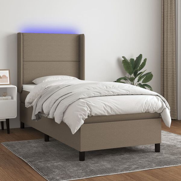 vidaXL Box spring postelja z vzmetnico LED taupe 90x190 cm blago