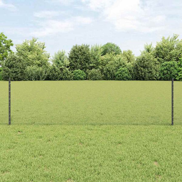 vidaXL Ograja s stebrom Siva 0,6 x 25 m Jeklo in PVC