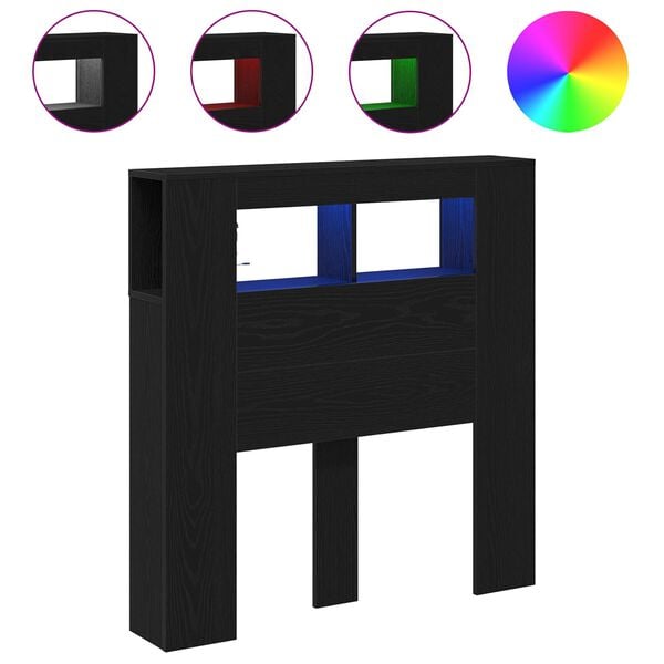 vidaXL LED glava postelje Črna Orehovina 100 x 18,5 x 103,5 cm