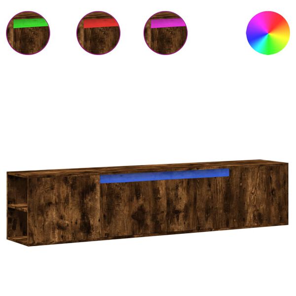 vidaXL Stenska TV omarica z LED lučkami dimljeni hrast 180x31x39,5 cm
