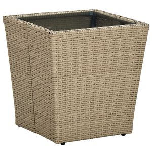 vidaXL Čajna mizica bež 41,5x41,5x44 cm poli ratan in kaljeno steklo