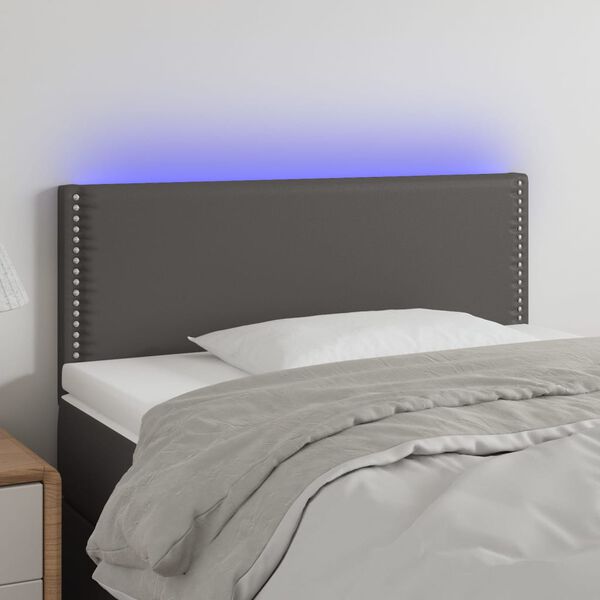 vidaXL LED posteljno vzglavje sivo 100x5x78/88 cm umetno usnje