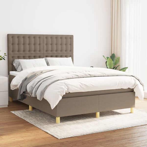 vidaXL Box spring postelja z vzmetnico taupe 140x190 cm blago