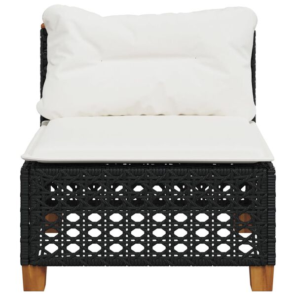 vidaXL Vrtni kavč brez naslonjal z blazinami črn poli ratan