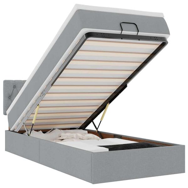 vidaXL Otomanski posteljni okvir z vzmetnico siv 90x190 cm blago