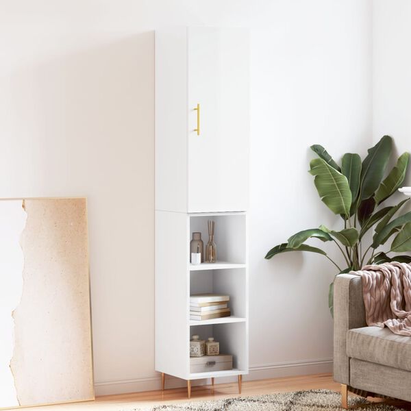 vidaXL Visoka omara visok sijaj bela 34,5x34x180 cm inženirski les