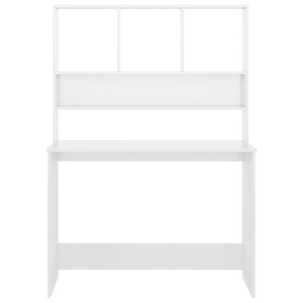 vidaXL Miza s policami visok sijaj bela 110x45x157 cm iverna plošča