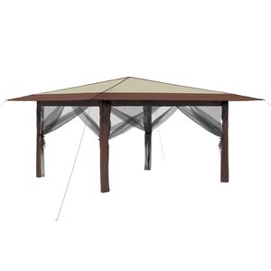 vidaXL Gazebo z 4 stranami 4 x 4 m Kremna in rjava