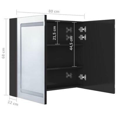vidaXL LED kopalniška omarica z ogledalom sijoče črna 80x12x68 cm