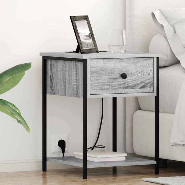 vidaXL Nočna omarica Siva Sonoma 42 x 41 x 56 cm Konstruiran les