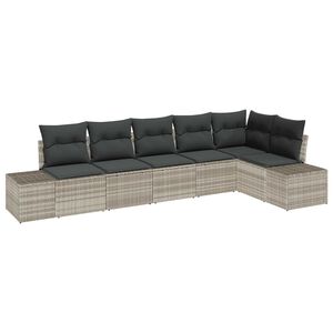 vidaXL Vrtna sedežna garnitura z blazino 6 pcs Svetlo siva poli ratan