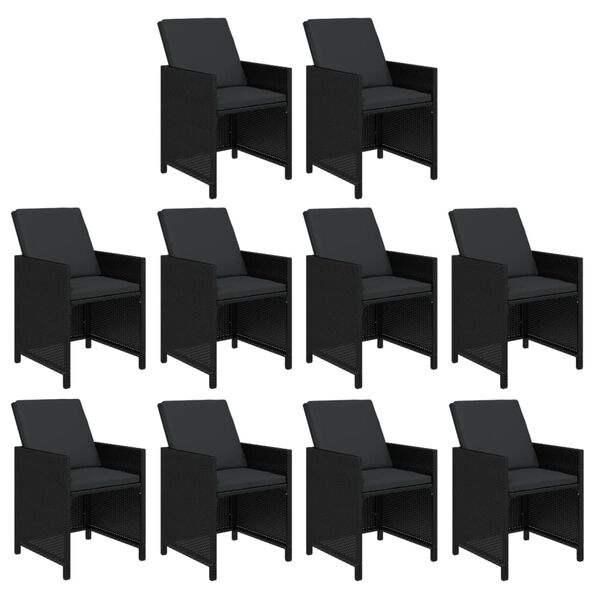 vidaXL Vrtna jedilna garnitura 11-delna z blazinami poli ratan črna