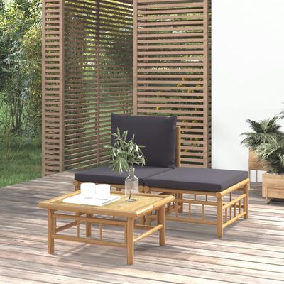 vidaXL Vrtna sedežna garnitura 3-delna temno sive blazine bambus
