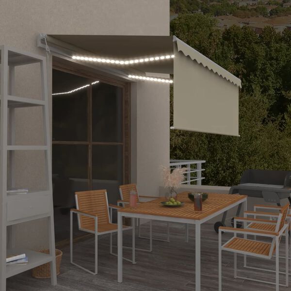 vidaXL Avtomatska tenda s senčilom LED + senzor 3x2,5 m krem