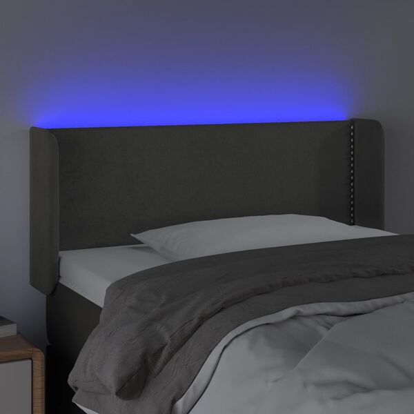 vidaXL LED posteljno vzglavje temno sivo 93x16x78/88 cm žamet