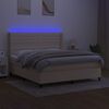 vidaXL Box spring postelja z vzmetnico LED krem 180x200 cm blago