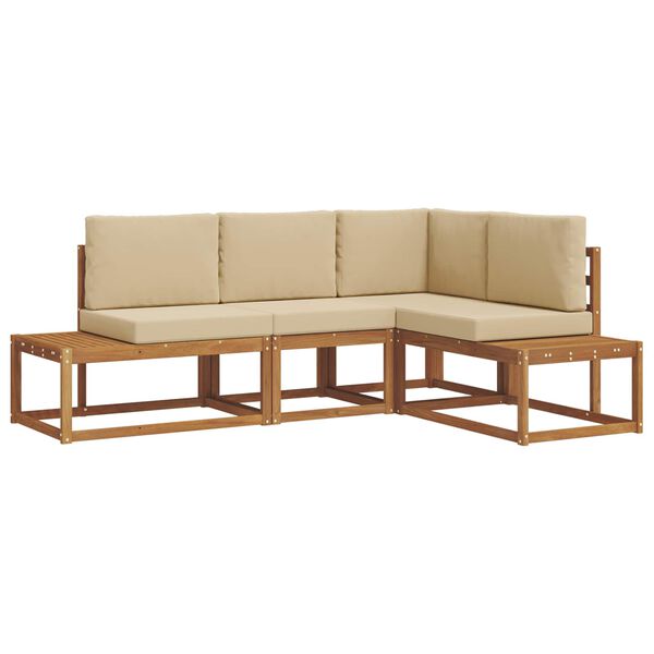 vidaXL Zunanja garnitura za sedenje z blazino 4 Kos Naravna in bež