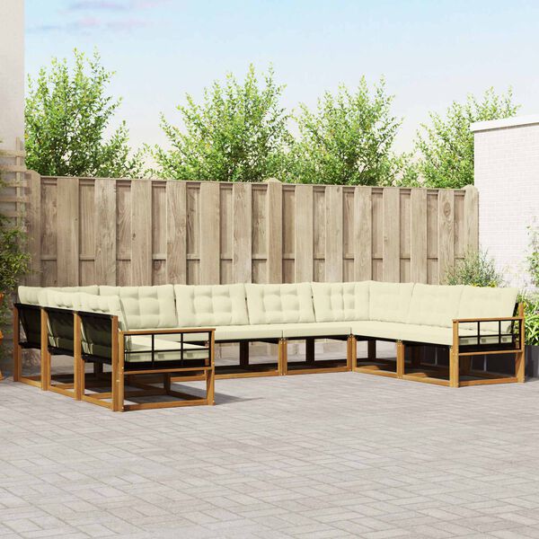 vidaXL Zunanja garnitura za sedenje z blazino 9 pcs Naravna in smetana