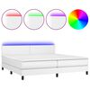 vidaXL Box spring postelja z vzmetnico LED bela 200x200cm umetno usnje
