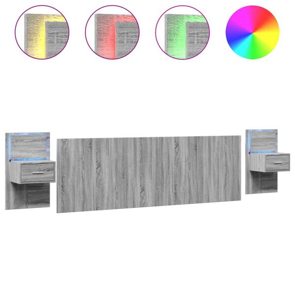 vidaXL Posteljno vzglavje z omaricami siva sonoma 240 cm inž. les