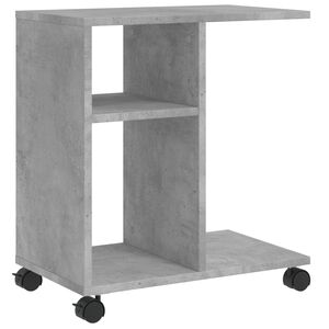 vidaXL Stranska mizica s kole&scaron;čki betonsko siva 50x30x55 cm inž. les