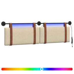vidaXL Viseče vzglavje postelje Z LED svetlobo Krem Antikni PU