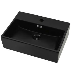 vidaXL Umivalnik z odprtino za pipo črna keramika 51,5x38,5x15 cm