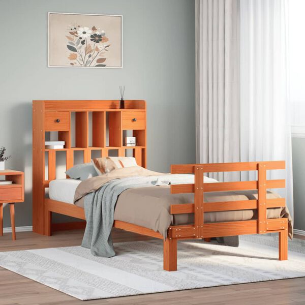 vidaXL Knjižna postelja brez vzmetnice vošč. rjava 75x190 cm borovina